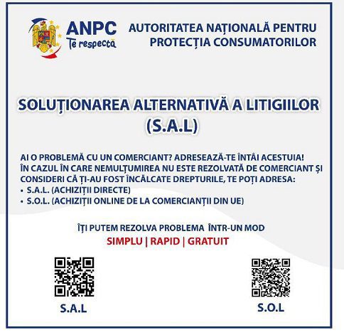 ANPC – Soluționarea Alternativă a Litigiilor (SAL) / Soluționarea Online a Litigiilor (SOL)
